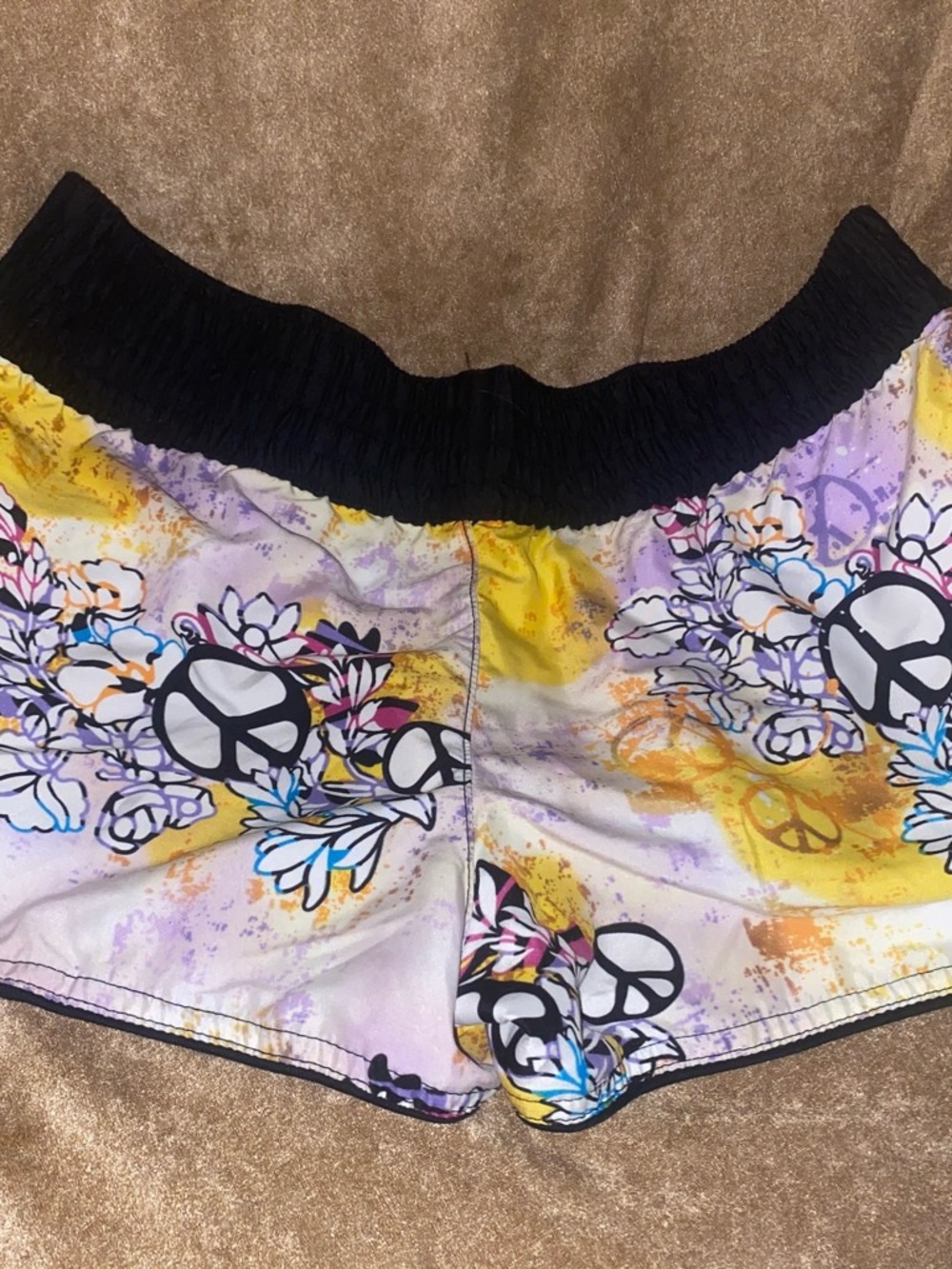 Floral Peace Sign Board Shorts Size Medium Beach Swim Cover-Up Y2k Women’s